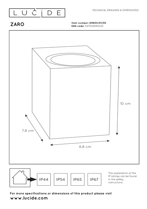 Lucide ZARO - Wandspot / Wandlamp Binnen/Buiten - 1xGU10 - IP44 - Zwart - technisch